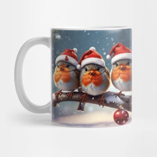 Christmas Robins in Santa Hats Mug